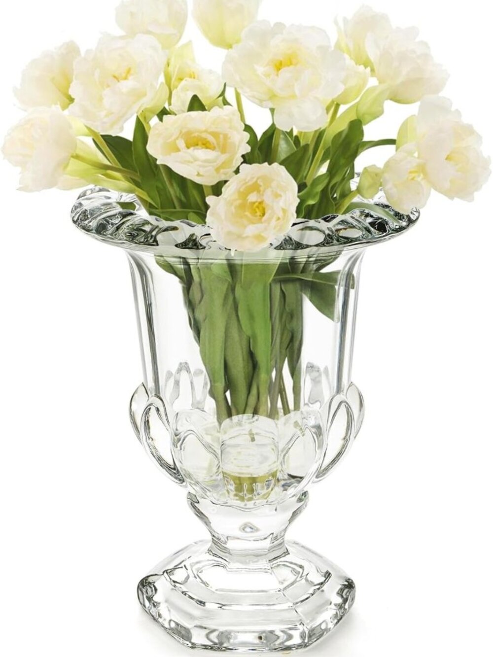 Large 8" Crystal Glass Urn Vase - Vintage Centerpiece, Pedestal Flower Decor